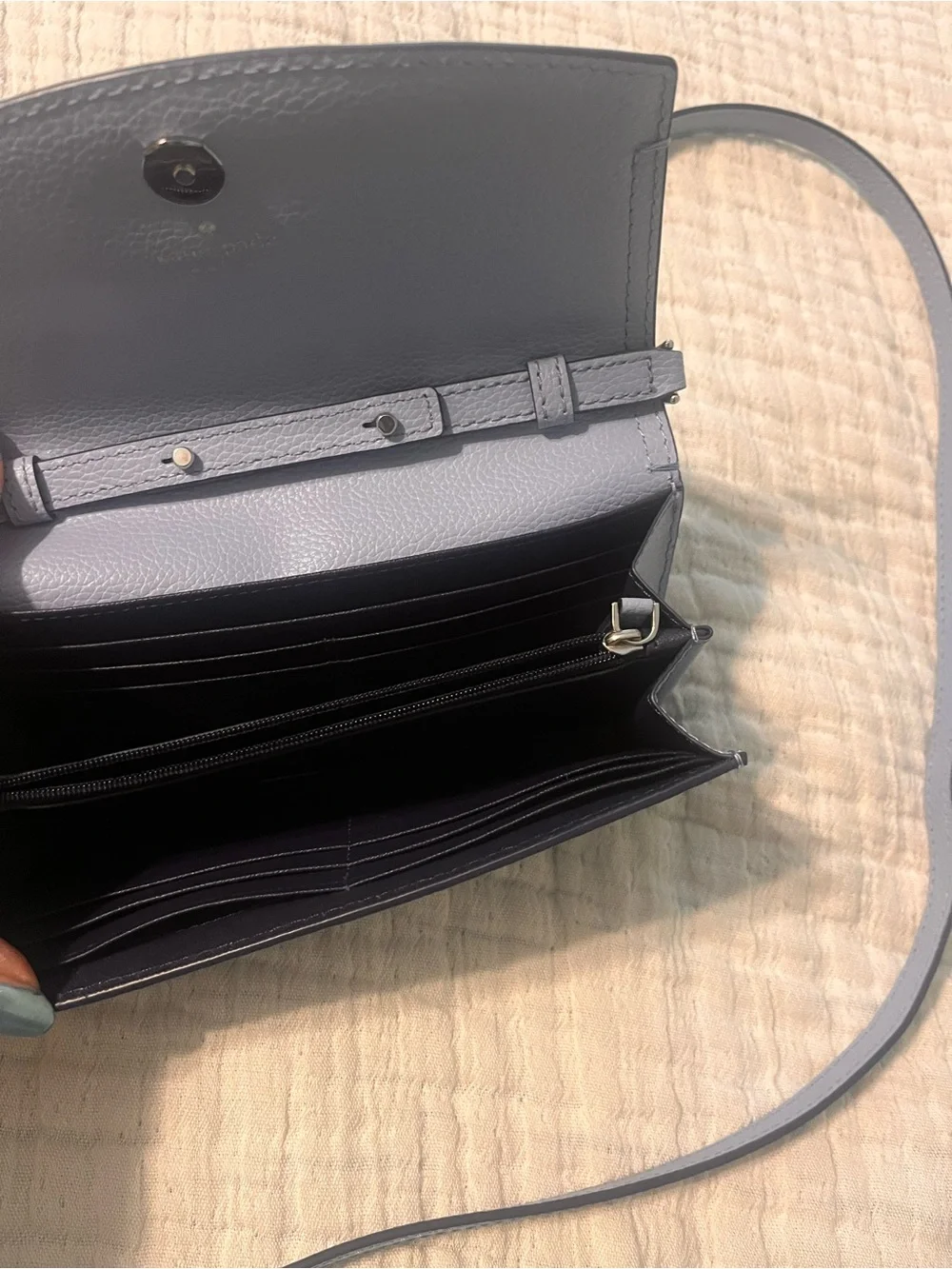 kate spade Pebbled Leather Crossbody Wallet - Light blue